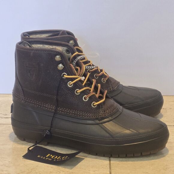 Polo Ralph Lauren Claus Lace Up Mens Sherpa Lined Duck Boots Brown Size 7 - Picture 1 of 10